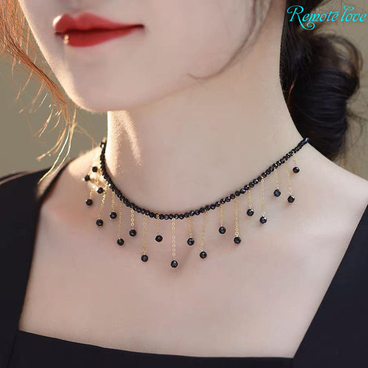 1 Piece Luxury Women Clavicle Chain Quality Black Faux Crystal tassel Necklace Fashion Jewellery Best Birthday Gift N218