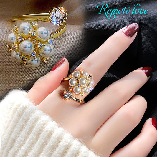 1 Piece Elegant Women Pearl Open Flowers Ring Fashion Accessories High Quality Alloy Wedding Ring Best Gifts J240