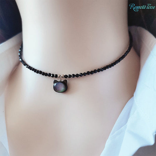 1 Piece Cute Woven Necklace quality Black imitation Crystal Cat Pendant Necklace New Fashion Choker Clavicle Chain N185