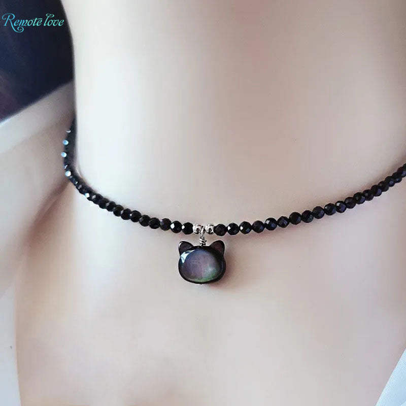 1 Piece Cute Woven Necklace quality Black imitation Crystal Cat Pendant Necklace New Fashion Choker Clavicle Chain N185