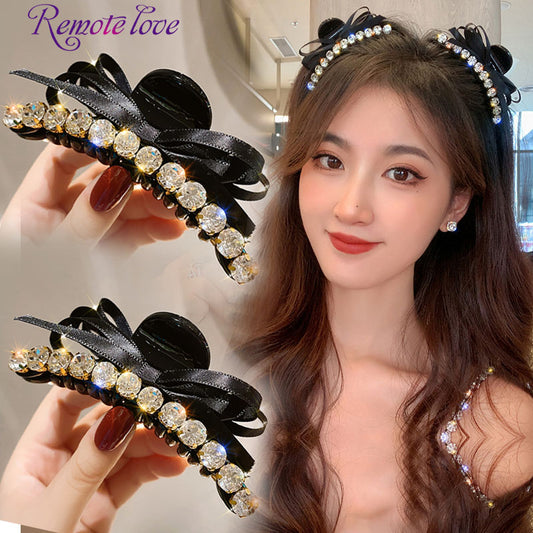 1 Pair Sweet Women Black Bowknot Hair Clip Rhinestones Hair Accessories Headwear Best Birthday Gift T1222