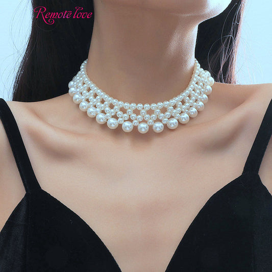 1 Piece Elegant Woven Pearls Necklace Fashion Women Clavicle Chain Wonderful Bride Gift N213