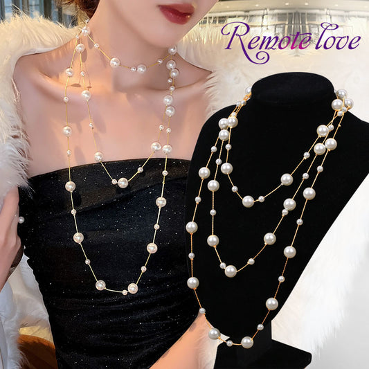 1 Piece Elegant Women Necklace Quality Alloy Faux Pearls Long Necklace Fashion Sweater Chain Best Birthday Gift N173