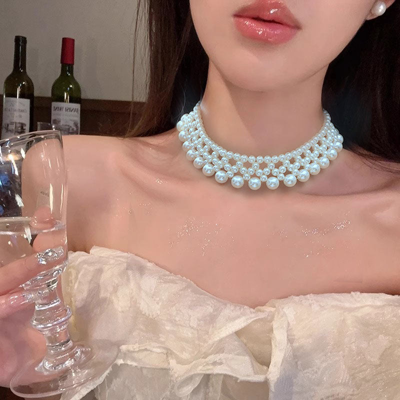 1 Piece Elegant Woven Pearls Necklace Fashion Women Clavicle Chain Wonderful Bride Gift N213