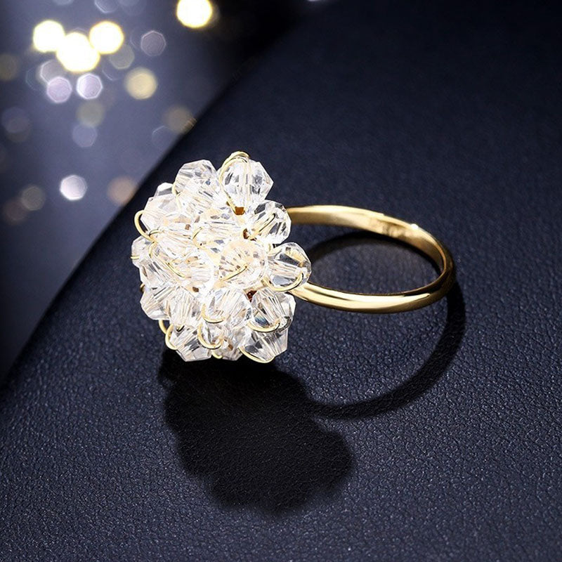 1Piece Delicate Women  Imitation Crystal Flower Open Ring Fashion Accessories High Quality Wedding Ring Best Gifts J221