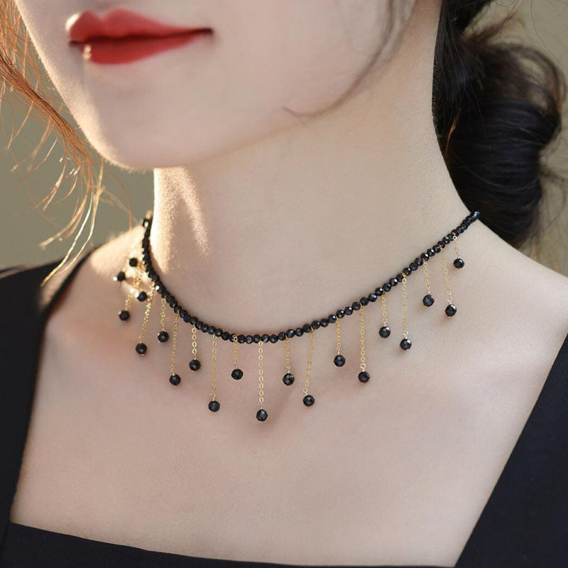 1 Piece Luxury Women Clavicle Chain Quality Black Faux Crystal tassel Necklace Fashion Jewellery Best Birthday Gift N218