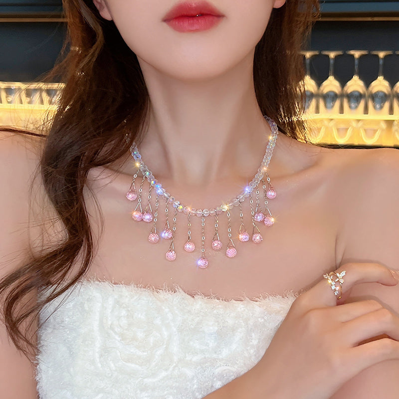 1 Piece Beautiful Women Crystal Tassels Necklace Elegant Fashion  Necklace Quality Imitation Crystal Clavicle Chain Best Birthday Gift N169