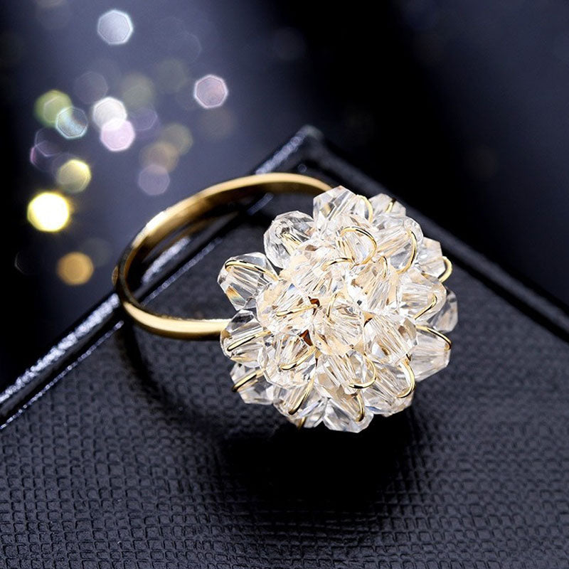 1Piece Delicate Women  Imitation Crystal Flower Open Ring Fashion Accessories High Quality Wedding Ring Best Gifts J221