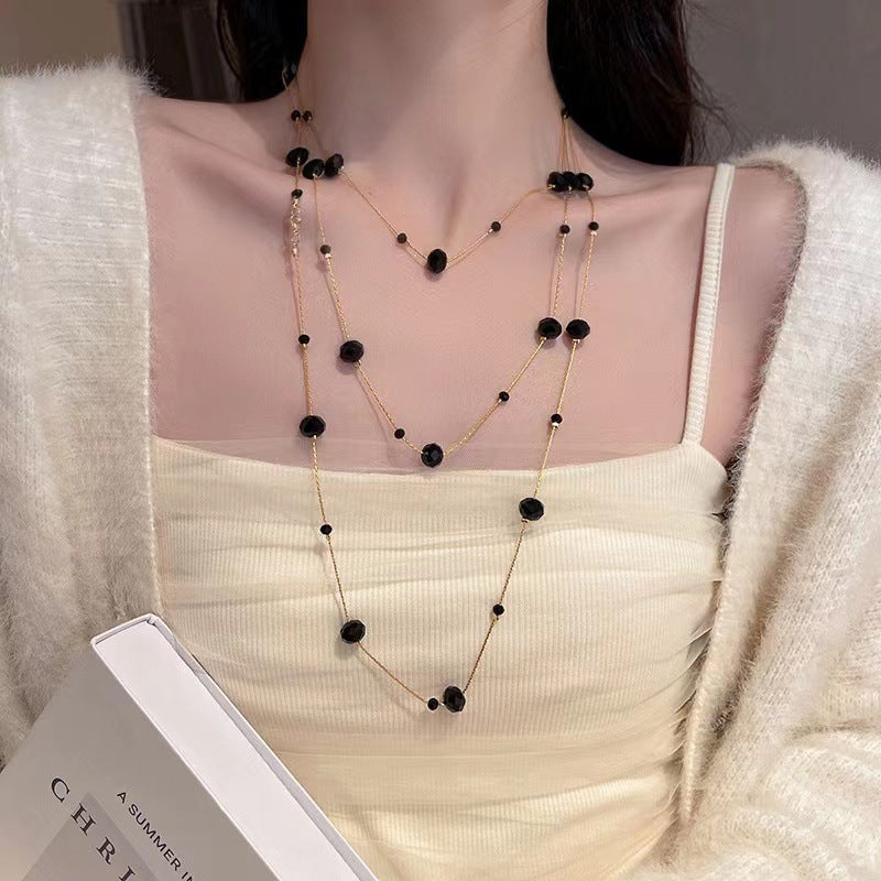 1 Piece Fashion Women Imitated Crystal Necklace Quality Alloy Long Necklace Elegant Sweater Chain N202