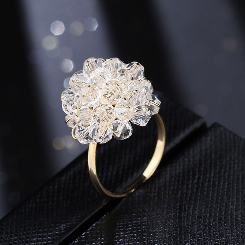 1Piece Delicate Women  Imitation Crystal Flower Open Ring Fashion Accessories High Quality Wedding Ring Best Gifts J221