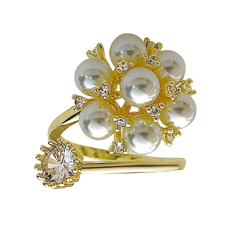 1 Piece Elegant Women Pearl Open Flowers Ring Fashion Accessories High Quality Alloy Wedding Ring Best Gifts J240