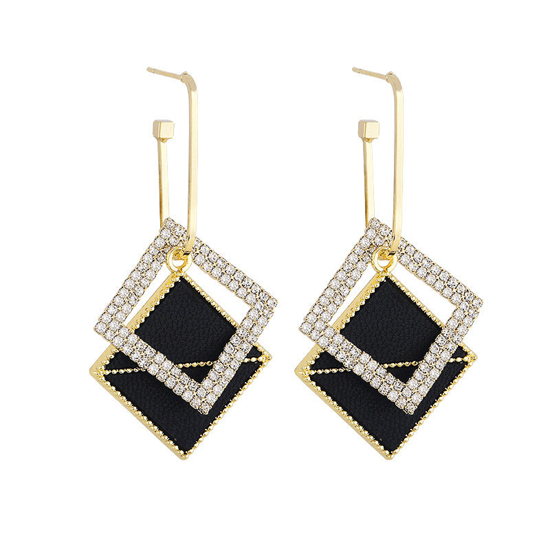 1 Pair Fashion Lady Stud Earrings Quality Alloy Inlay Rhinestones Geometry Earrings New Jewellery Best Birthday Gift E1426