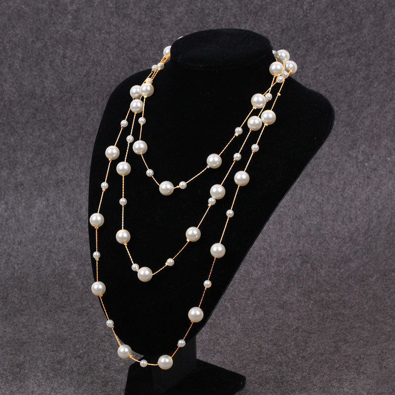 1 Piece Elegant Women Necklace Quality Alloy Faux Pearls Long Necklace Fashion Sweater Chain Best Birthday Gift N173