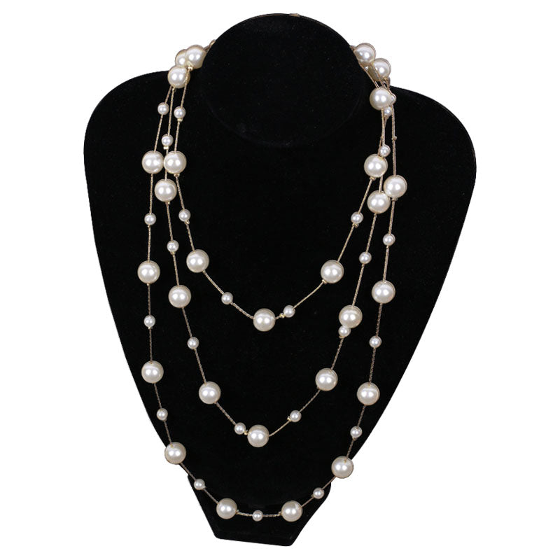 1 Piece Elegant Women Necklace Quality Alloy Faux Pearls Long Necklace Fashion Sweater Chain Best Birthday Gift N173