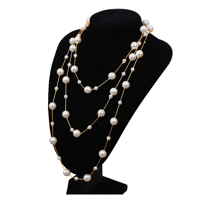 1 Piece Elegant Women Necklace Quality Alloy Faux Pearls Long Necklace Fashion Sweater Chain Best Birthday Gift N173