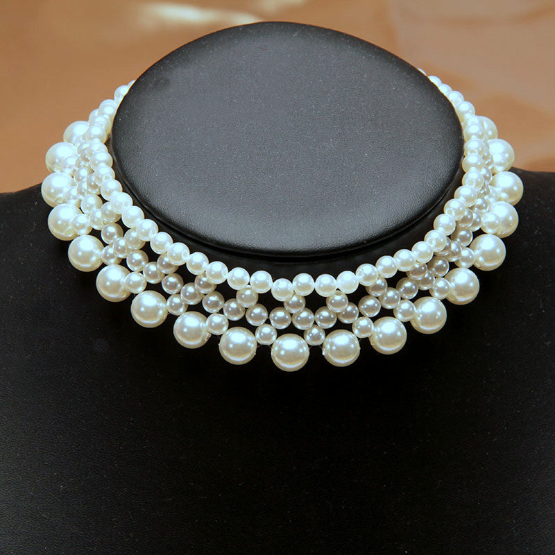 1 Piece Elegant Woven Pearls Necklace Fashion Women Clavicle Chain Wonderful Bride Gift N213