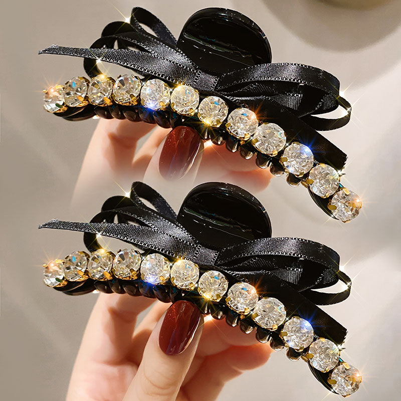 1 Pair Sweet Women Black Bowknot Hair Clip Rhinestones Hair Accessories Headwear Best Birthday Gift T1222