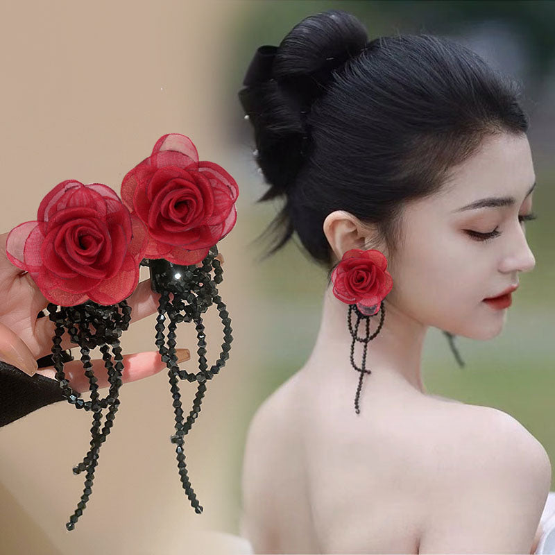 1 Pair Beautiful Fashion Women Gauze Flowers Earings Quality Crystal Tassel Earrings Wonderful Wedding Jewelry E1109