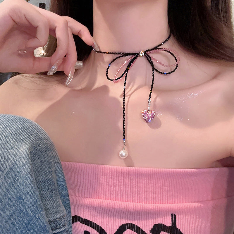 1 Piece Sweet Bowknot Necklace Imitation Crystal Love pendant Elegant Fashion Women Quality Clavicle Chain Best Birthday Gift N205