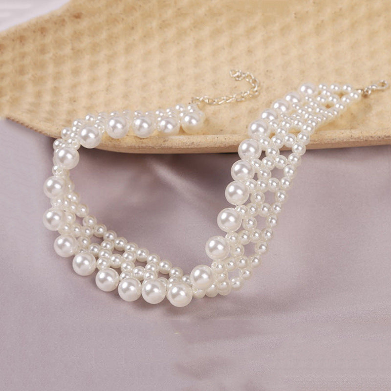 1 Piece Elegant Woven Pearls Necklace Fashion Women Clavicle Chain Wonderful Bride Gift N213