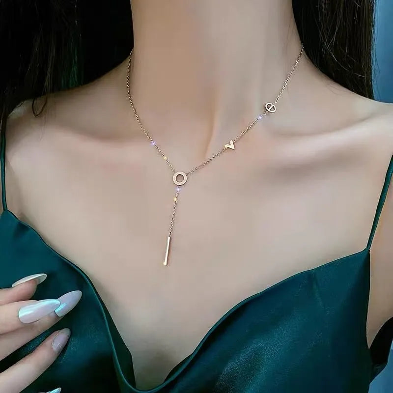 1 Piece Fashion Women Necklace Quality Alloy Love tassel Clavicle Chain Elegant Jewellery Best Birthday Gift N165