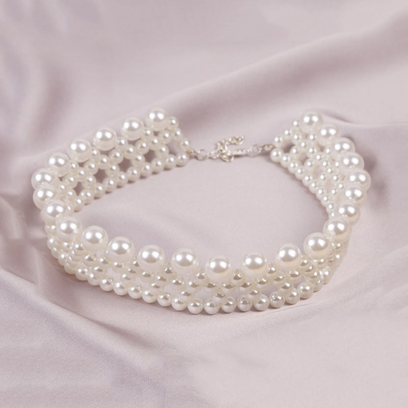 1 Piece Elegant Woven Pearls Necklace Fashion Women Clavicle Chain Wonderful Bride Gift N213