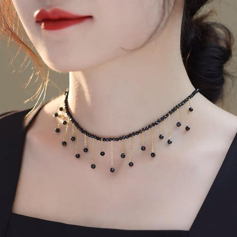 1 Piece Luxury Women Clavicle Chain Quality Black Faux Crystal tassel Necklace Fashion Jewellery Best Birthday Gift N218