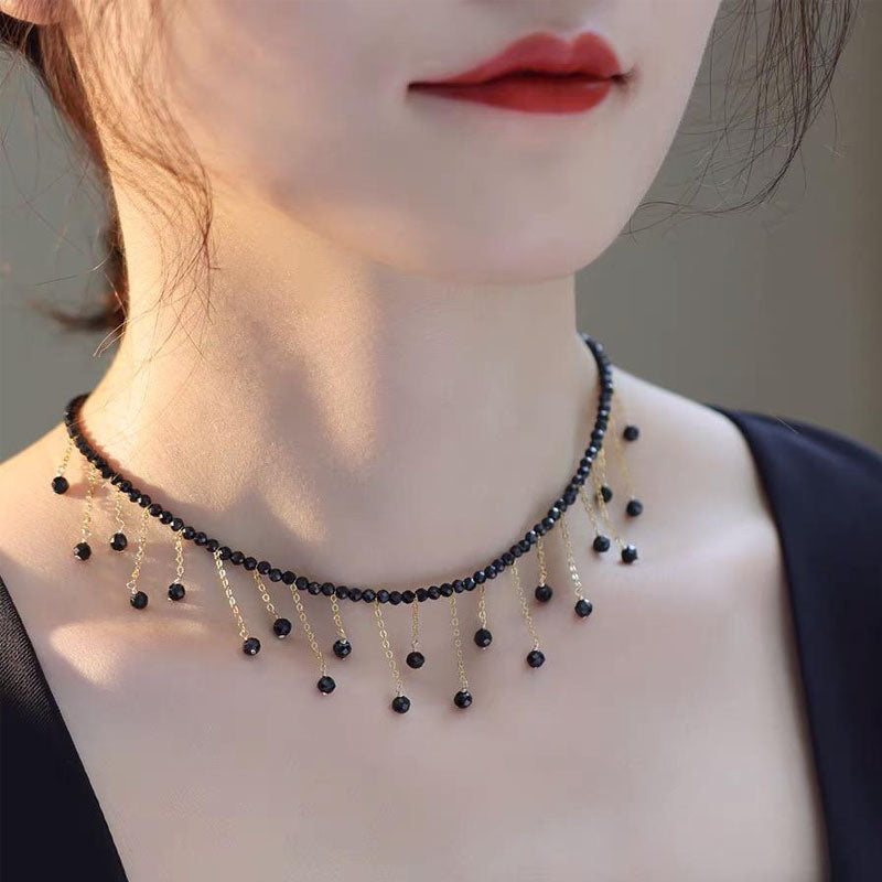 1 Piece Luxury Women Clavicle Chain Quality Black Faux Crystal tassel Necklace Fashion Jewellery Best Birthday Gift N218