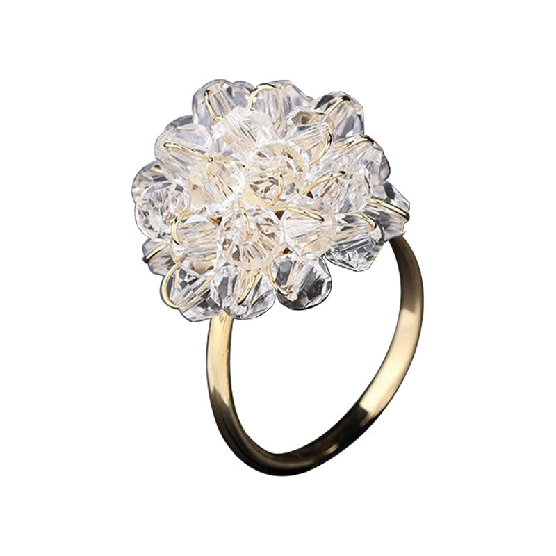 1Piece Delicate Women  Imitation Crystal Flower Open Ring Fashion Accessories High Quality Wedding Ring Best Gifts J221