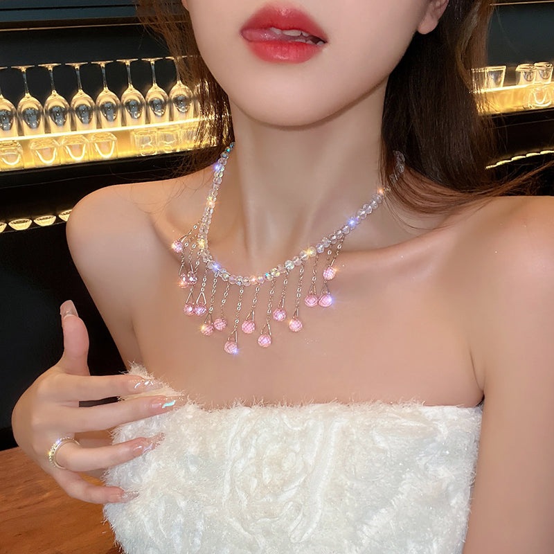 1 Piece Beautiful Women Crystal Tassels Necklace Elegant Fashion  Necklace Quality Imitation Crystal Clavicle Chain Best Birthday Gift N169