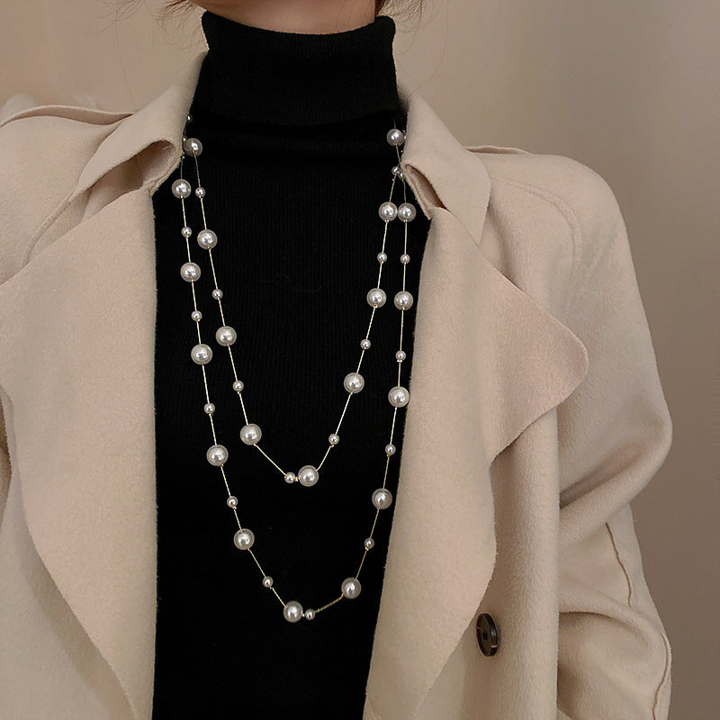 1 Piece Elegant Women Necklace Quality Alloy Faux Pearls Long Necklace Fashion Sweater Chain Best Birthday Gift N173