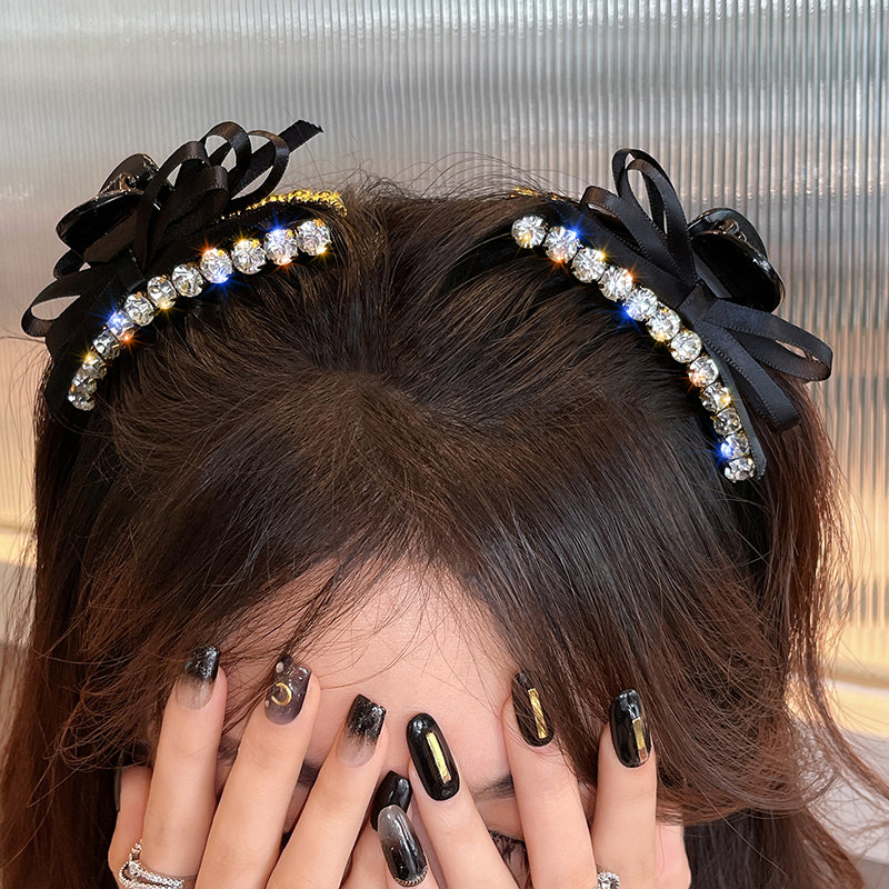 1 Pair Sweet Women Black Bowknot Hair Clip Rhinestones Hair Accessories Headwear Best Birthday Gift T1222