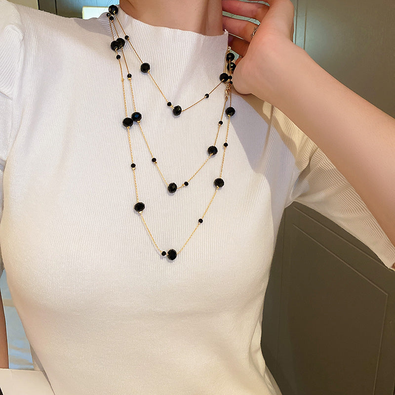 1 Piece Fashion Women Imitated Crystal Necklace Quality Alloy Long Necklace Elegant Sweater Chain N202