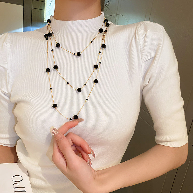 1 Piece Fashion Women Imitated Crystal Necklace Quality Alloy Long Necklace Elegant Sweater Chain N202